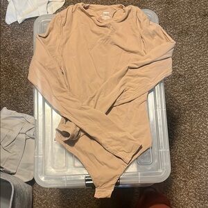 SKIMS Tan Crew Neck Long Sleeve Bodysuit
